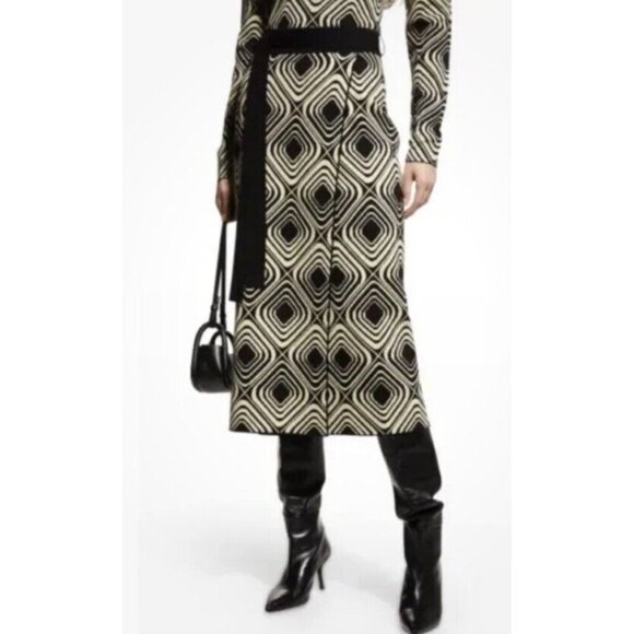 Tanya Taylor Sz M Knit Skirt Set Sweater Geometric Merino V-Neck Midi Luxury New - Picture 8 of 9